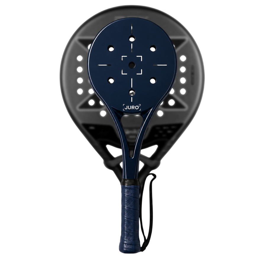 JURO mini racket next to a standard padel racket